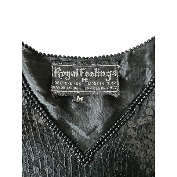 VTG Royal Feelings Medium Silk Beaded Sequined Black & Gold Floral Even Blouse - Picture 6 of 6